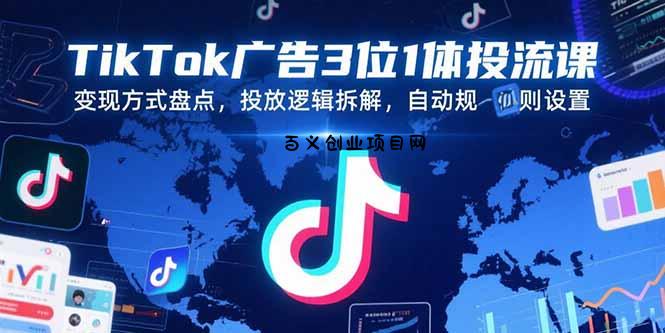 TikTok广告3位1体投流课，变现方式盘点，投放逻辑拆解，自动规则设置-百义网络创业网-虚拟电商货源