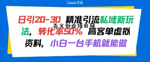 日引 20-30 精准引流私域新玩法，转化率50% 高客单虚拟资料，小白一台手机就能做-百义网络创业网-虚拟电商货源