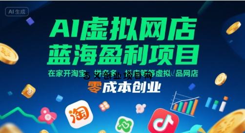 AI虚拟网店蓝海盈利项目，在家开淘宝、拼多多、抖店等虚拟品网店，零成本创业-百义网络创业网-虚拟电商货源