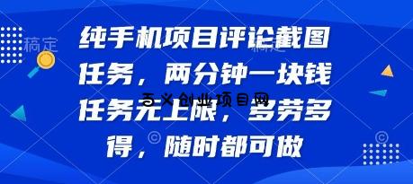 纯手机项目评论截图任务，两分钟一块钱 任务无上限多劳多得，随时随地都能做【揭秘】-百义网络创业网-虚拟电商货源