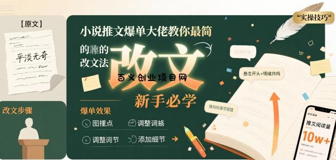 小说推文爆单大佬教你最简单的改文方法实操课，新手必学-百义网络创业网-虚拟电商货源