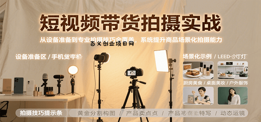短视频带货拍摄实战，从设备准备到专业拍摄技巧全覆盖，系统提升商品场景化拍摄能力-百义网络创业网-虚拟电商货源