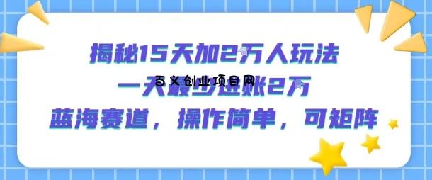 揭秘15天加2W人玩法，一天最少2万进账，蓝海赛道，操作简单，可矩阵-百义网络创业网-虚拟电商货源