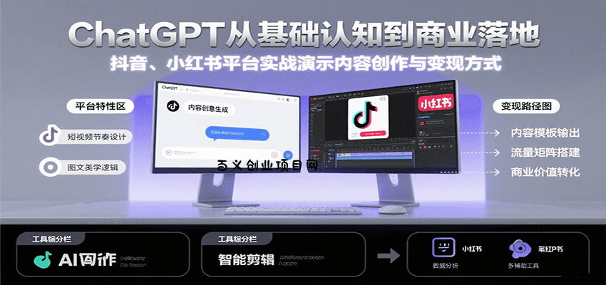 ChatGPT从基础认知到商业落地，实战演示抖音、小红书等平台的内容创作与变现-百义网络创业网-虚拟电商货源