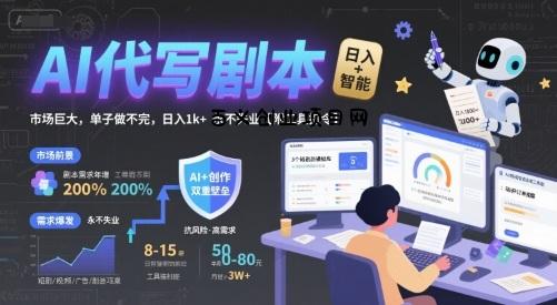 AI代写剧本，市场巨大，单子做不完，日入1k+ 永不失业【附工具指令】-百义网络创业网-虚拟电商货源