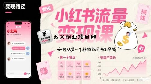 小红书流量变现课，如何从第一个粉丝就开始挣钱-百义网络创业网-虚拟电商货源