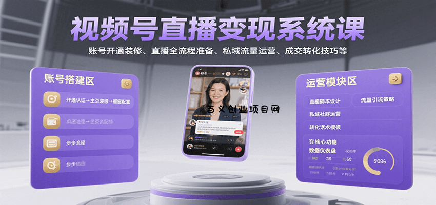 视频号直播变现系统课，账号开通装修、直播全流程准备、私域流量运营、成交转化技巧等-百义网络创业网-虚拟电商货源