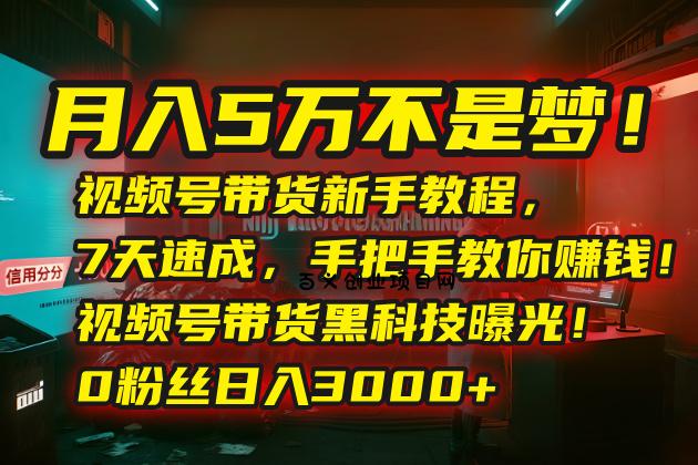 月入5万不是梦！视频号带货新手教程，7天速成，手把手教你赚钱！视频号…-百义网络创业网-虚拟电商货源