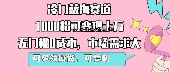 冷门蓝海赛道，1000粉可变现十W，无门槛0成本，市场需求大，可多领域做，可复制性强-百义网络创业网-虚拟电商货源