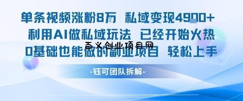 单条视频私域变现4.9k+利用AI做私域玩法 已经开始火热0基础也能做的副业项目轻松上手-百义网络创业网-虚拟电商货源