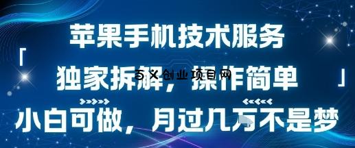苹果手机技术服务，独家拆解，操作简单，小白可做，月过1W不是梦-百义网络创业网-虚拟电商货源