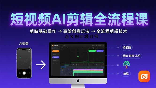 短视频AI剪辑技能，从剪映基础操作到高阶创意玩法，全流程剪辑技术-百义网络创业网-虚拟电商货源
