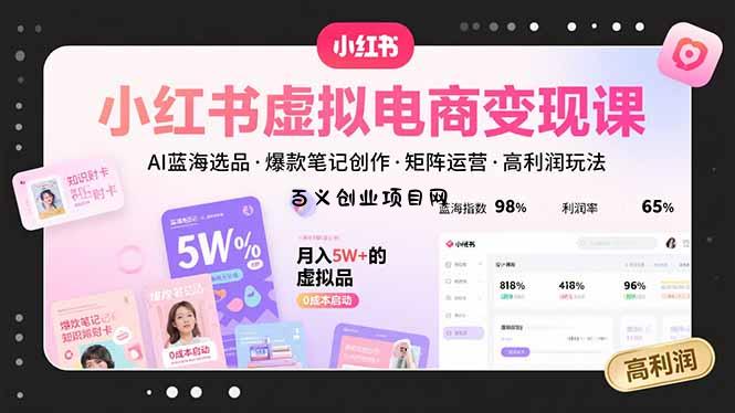 小红书虚拟电商变现课，AI蓝海选品，爆款笔记创作，矩阵运营，高利润玩法-百义网络创业网-虚拟电商货源