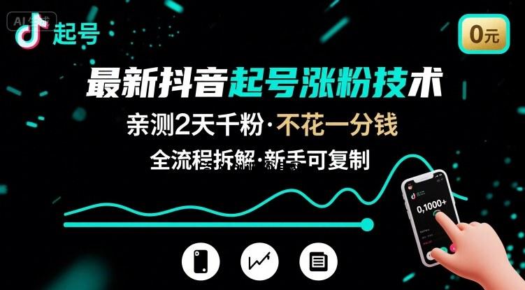 最新抖音起号涨粉技术，亲测2天千粉，不花一分钱，全流程拆解-百义网络创业网-虚拟电商货源