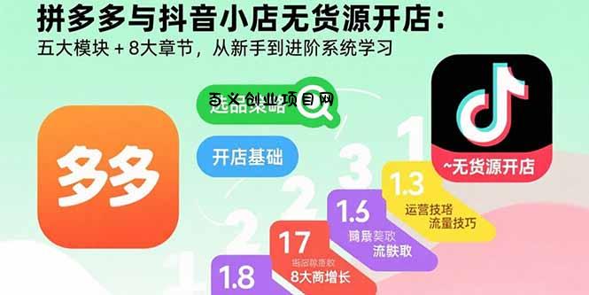 拼多多与抖音小店无货源开店：五大模块+8大章节，从新手到进阶系统学习-百义网络创业网-虚拟电商货源