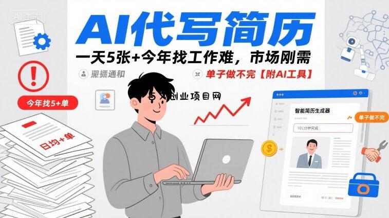 AI代写简历，一天5张+今年找工作难，市场刚需，单子做不完【附AI工具】-百义网络创业网-虚拟电商货源